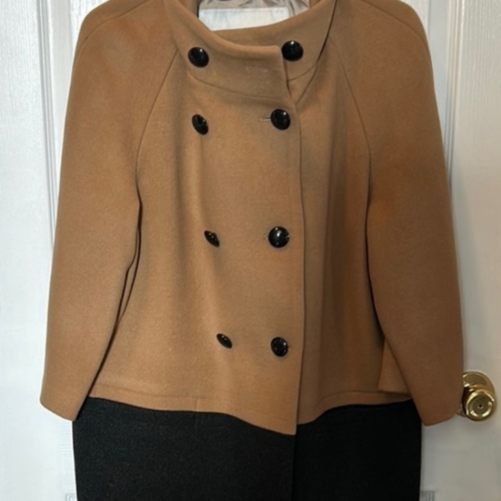 Coach Women's Tan and Black Double-Breasted Coat